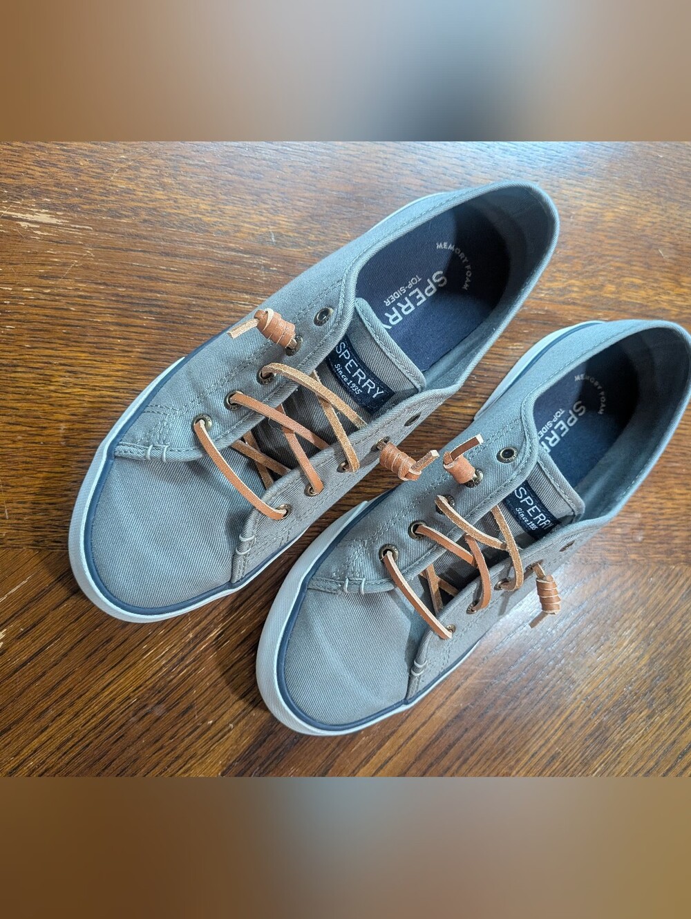 Sperry Gray Canvas Sneakers with Tan Leather Laces